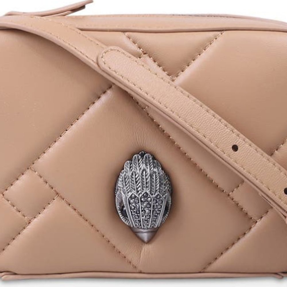 Kurt Geiger Quilted Leather Mini Small Camera Crossbody bag Coffee Pastel Brown